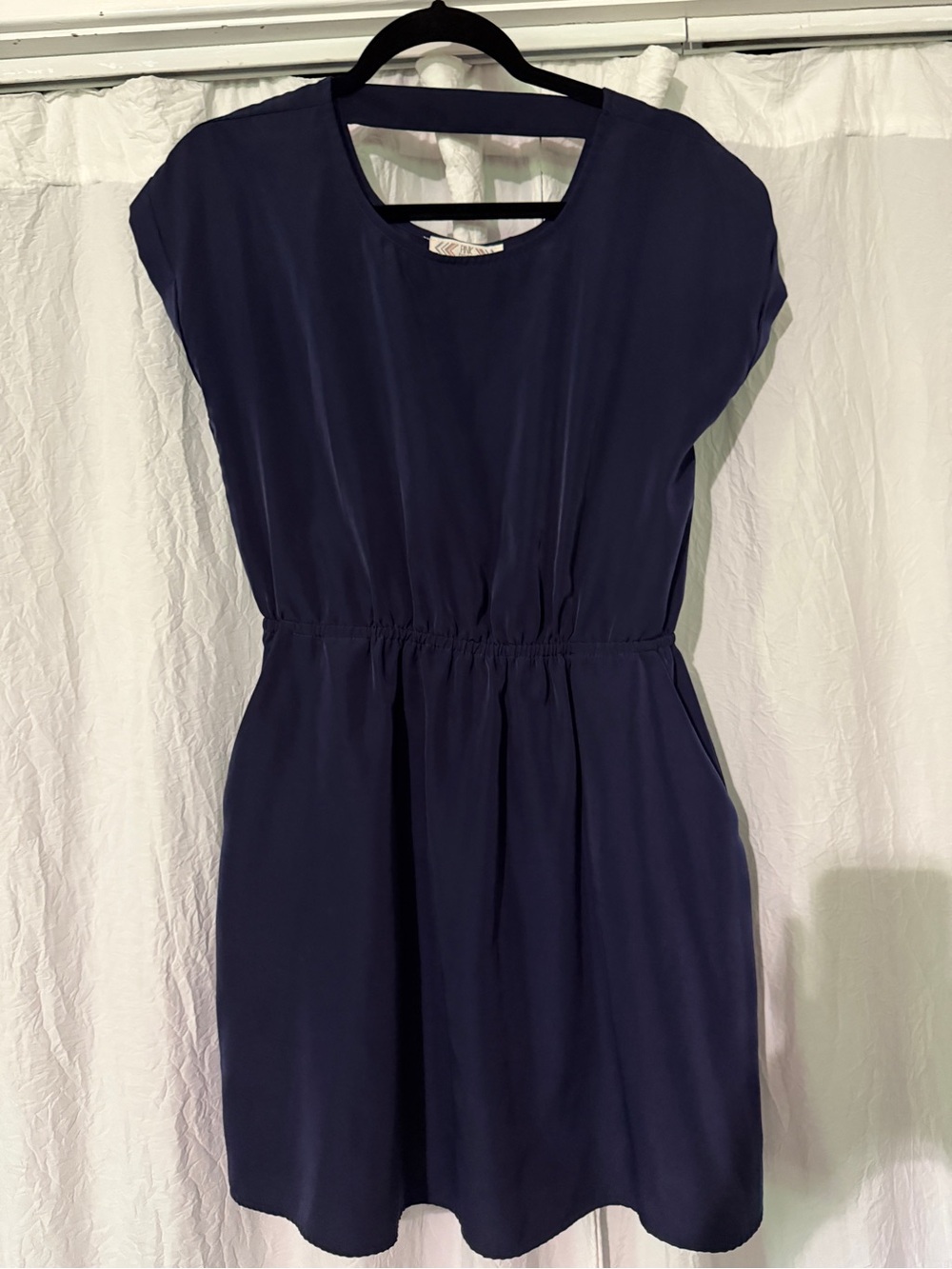 Pink Rose Navy Elastic-Waist Mini Dress